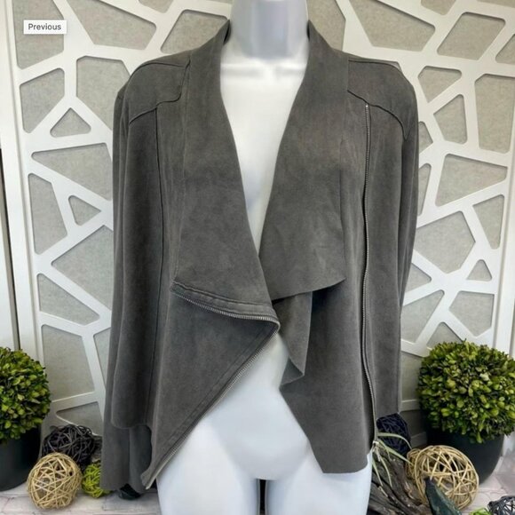 Blank NYC Women's Gray Faux Suede Moto Wrap Jacket Size S Preppy Biker - Picture 1 of 3